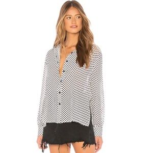 NWT MinkPink Revolve Georgia Classic Polka Dot Printed Relaxed Button Blouse Top